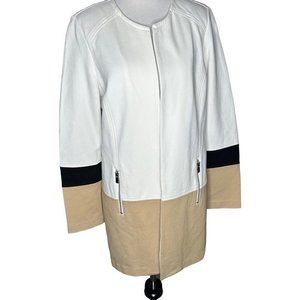 Chicos Brown White Long‎ Sleeve Zipper Pocket Jacket Size 0